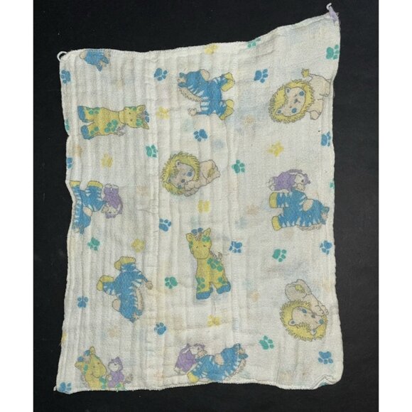 VINTAGE 1970s Cloth DIAPER Burp Circus Animals Lion Giraffe Zebra Monkey - Picture 1 of 5